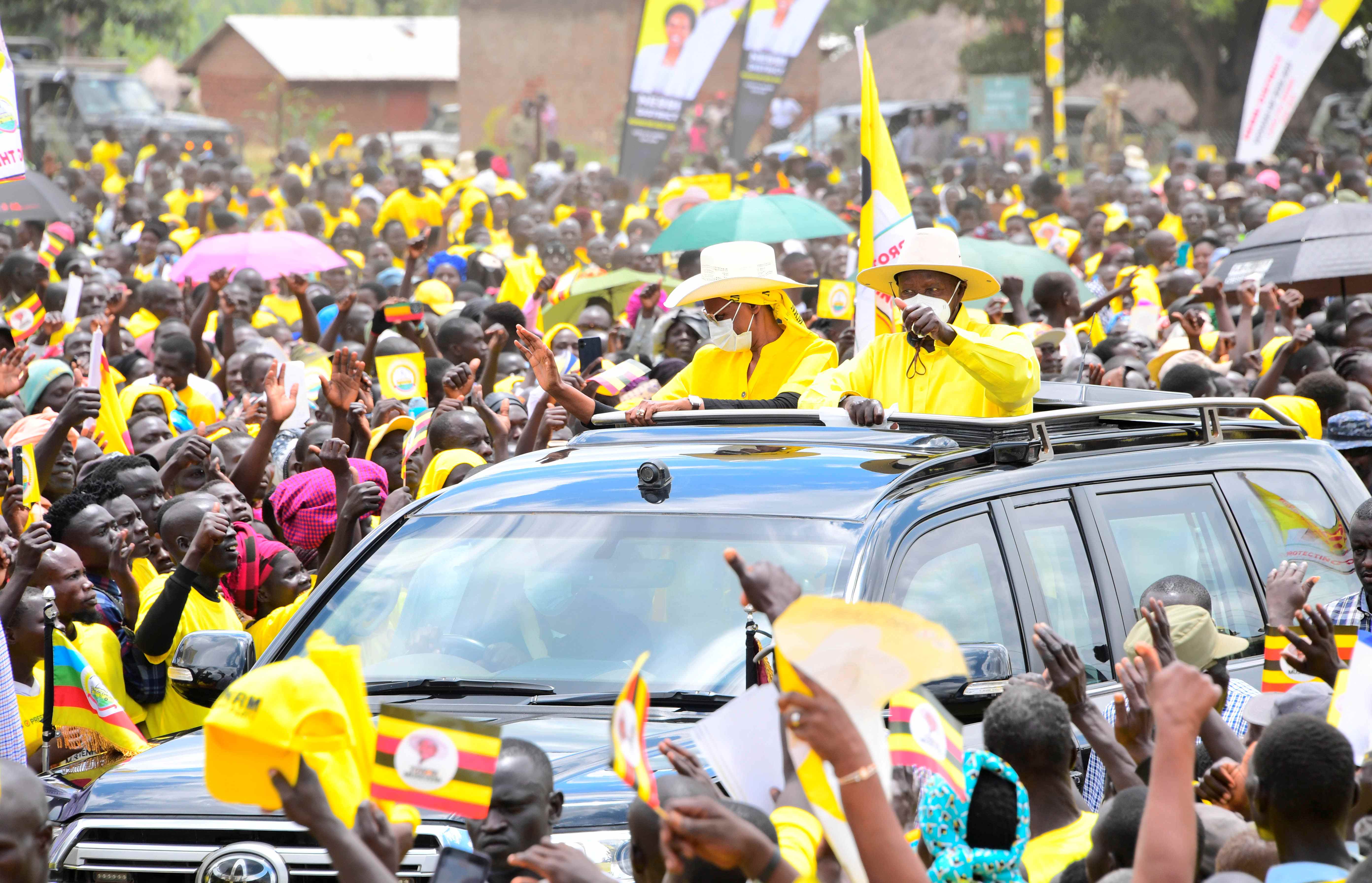 President Museveni and First Lady arriving for the campaign rally in Nebbi District