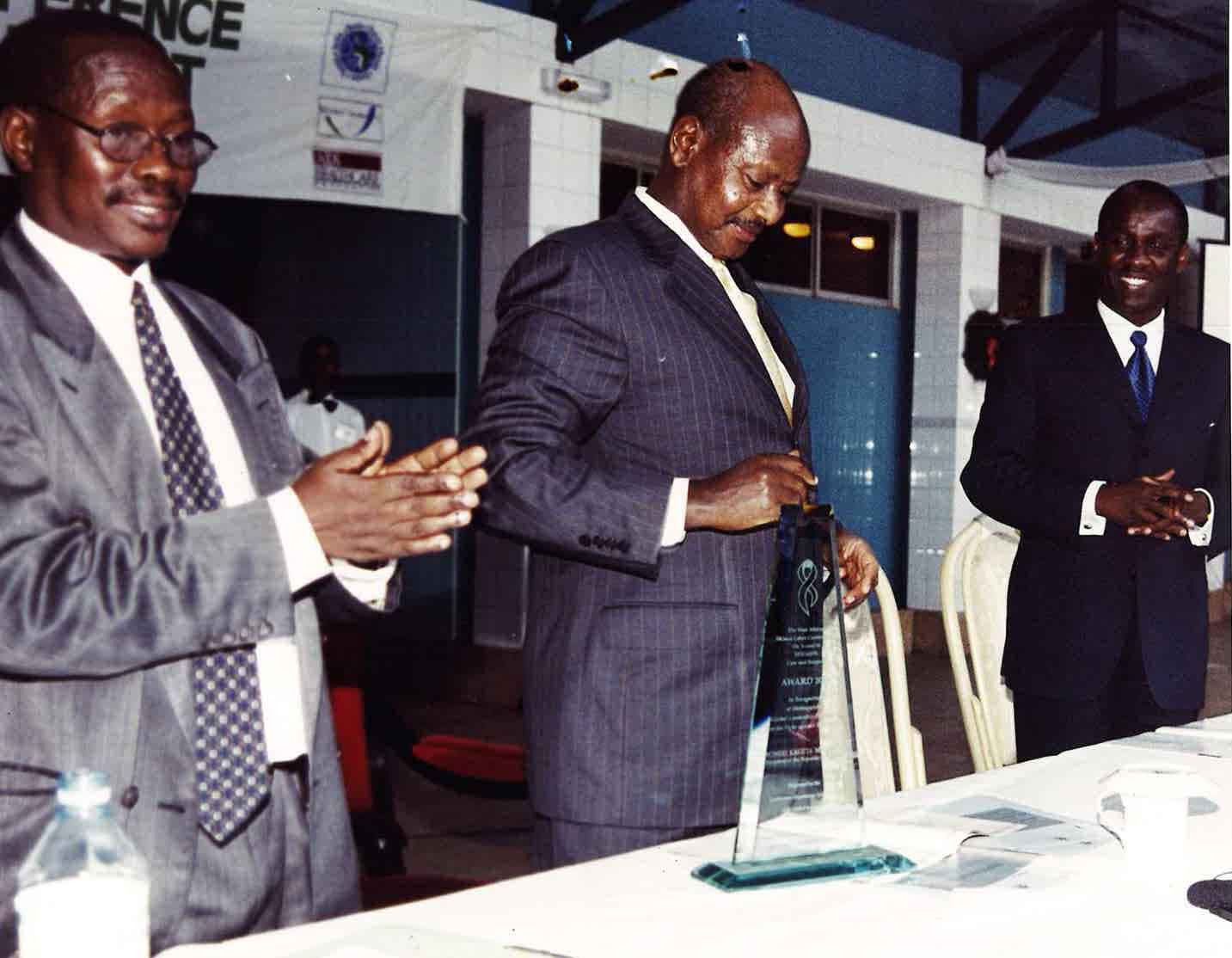 distinguished leadership excellence Award in the fight against AIDS at the 1st African Great Lakes Conference on access to HIV/AIDS case and support-Sept 2001
