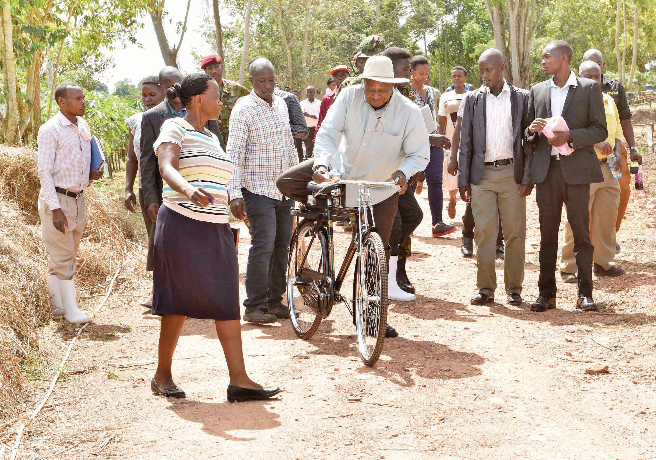 Museveni rides a bicycle