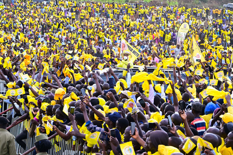 President-Museveni-who-is-also-the-NRM-presidential-candidate-waves-to-his-supporters-as-he-arrives-at-Nyakasharara-play-grounds-in-Kiruhura-district-to-address-his-campaign-rally-on-Friday