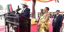 President Museveni swears in at Kololo as First Lady looks on
