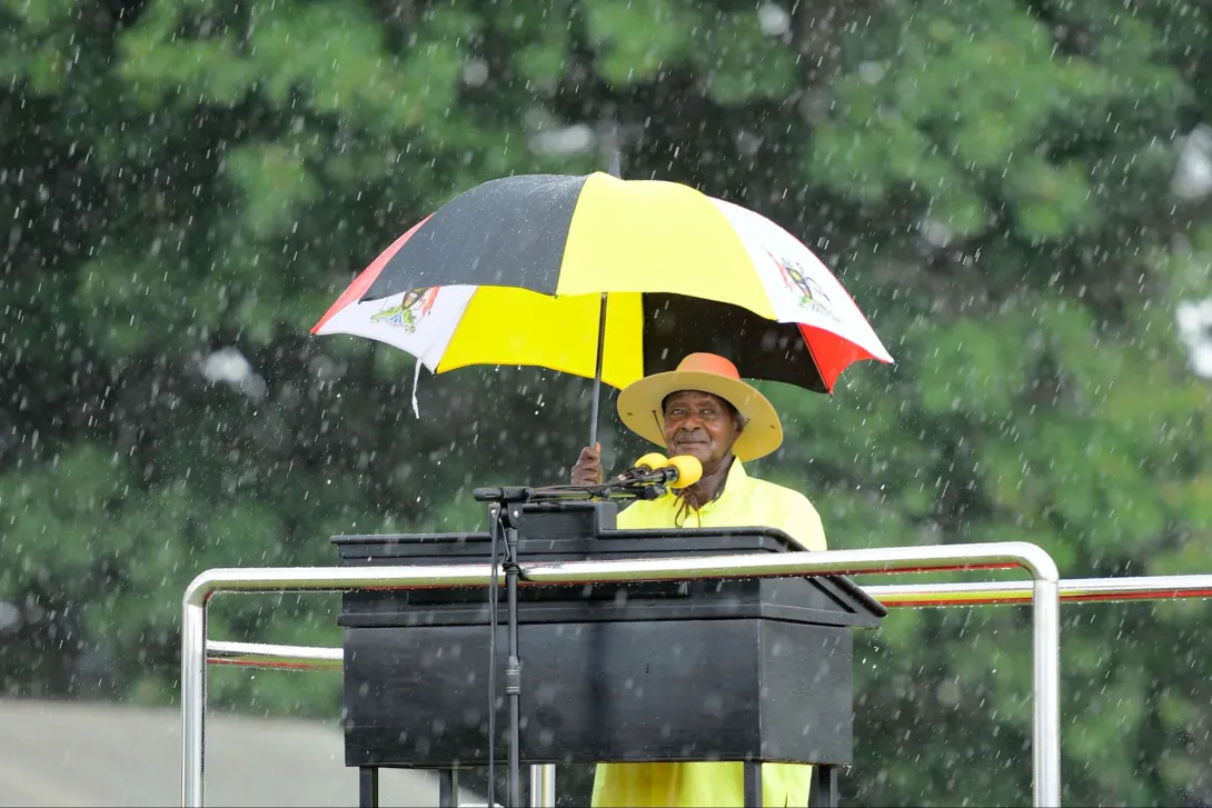 Museveni speaking during his presidential campaign rally at Pabbo Primary School in Amuru District on October 20, 2025, 