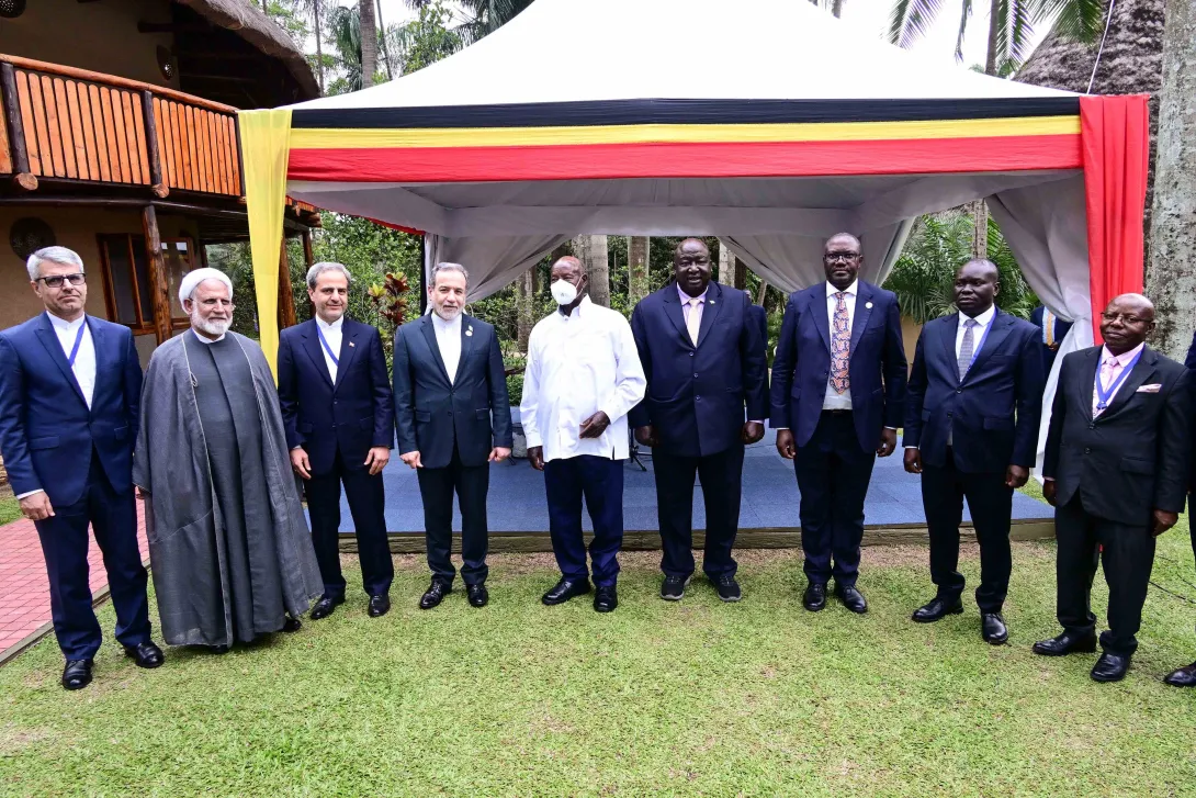 President Museveni in a photo with the Iran delegation during the NAM meeting at Munyonyo
