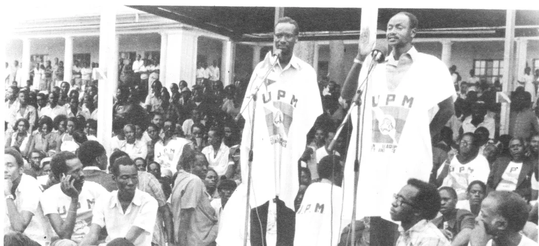 Museveni and Kivejinja campaigning in Jinja for UPM in 1980