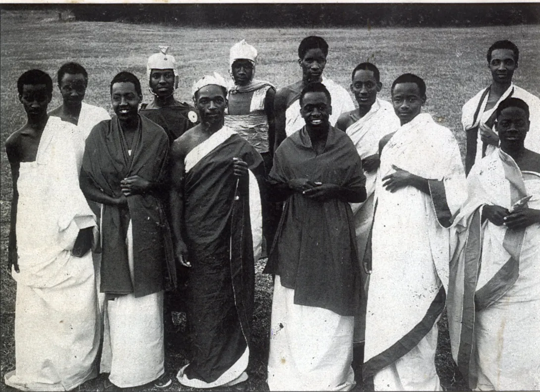 Yoweri Museveni acting in The cast of Shakespeare's Julius Caesar, Ntare Senior Secondary School in 1964